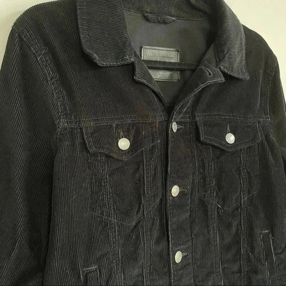 Abercrombie and Fitch Black Corduroy Button Down Unisex Jacket S Raw Edge Collar - Picture 4 of 11